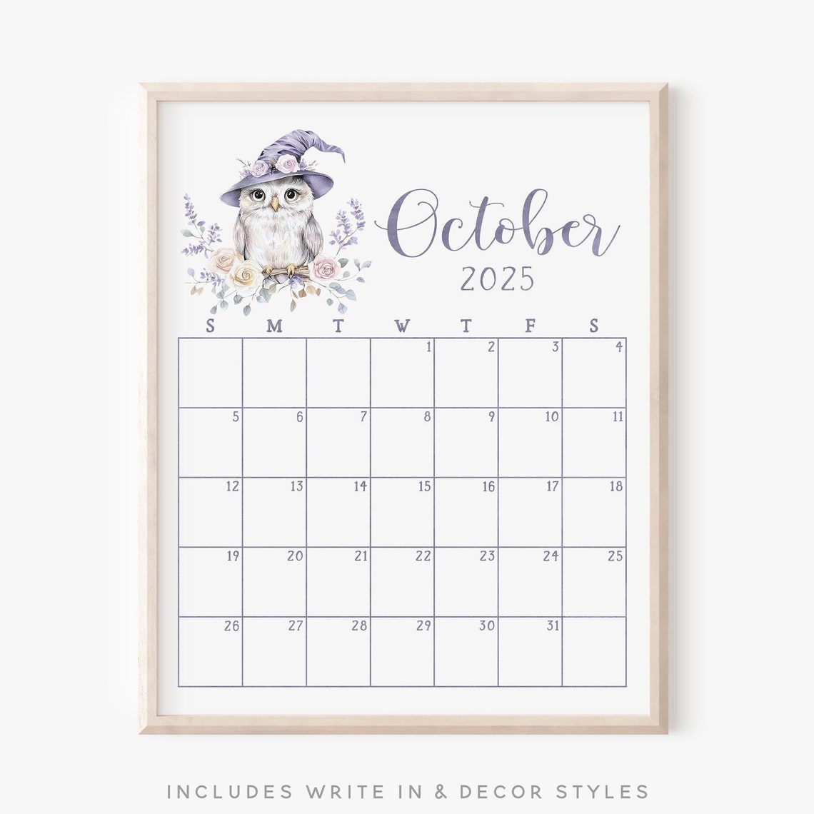 October 2025 Calendar Fall Monthly Planner Halloween Office Desk Decor Seasonal Fridge Calendar Cute Halloween Owl Artwork