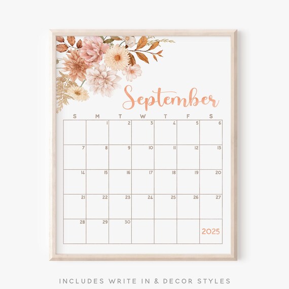 September 2025 Calendar Blush Dahlias Warm Fall Florals Planner
