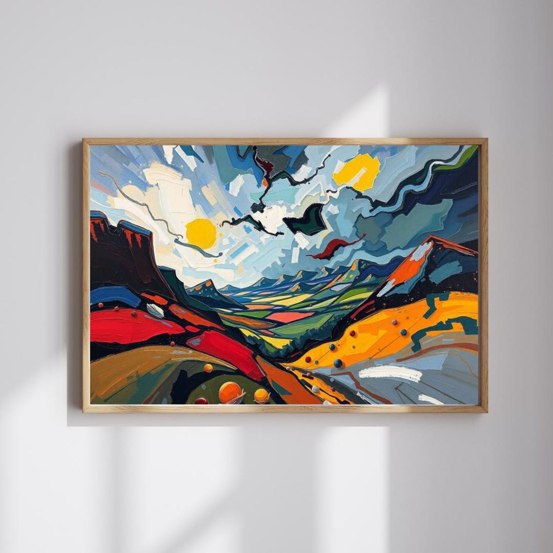 Vibrant Colorful Abstract Mountain Landscape Sun Sky Art Print