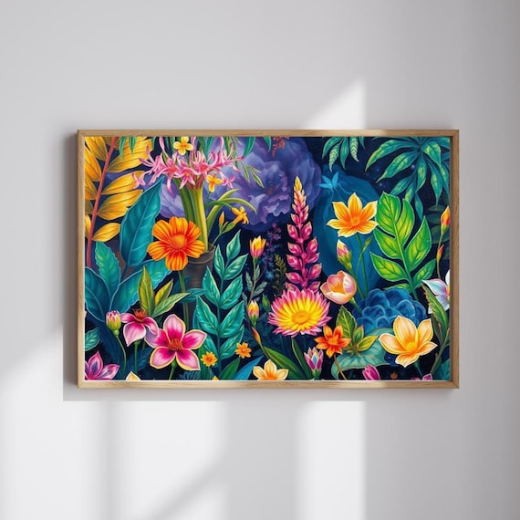 Tropical Night Garden Colorful Exotic Flowers Botanical Wall Art