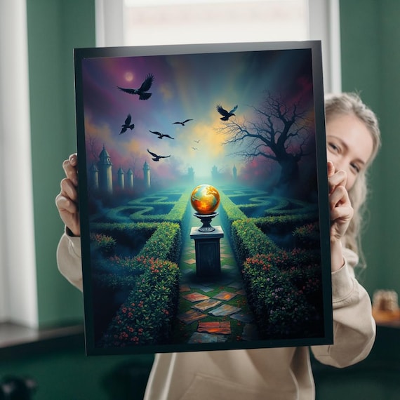 Gothic Garden Maze Puzzle Mystical Glowing Orb Jigsaw Game