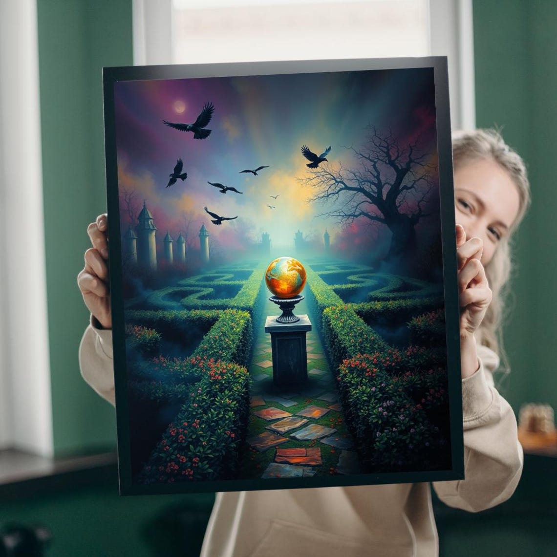 Gothic Garden Maze Puzzle Mystical Glowing Orb Jigsaw Game