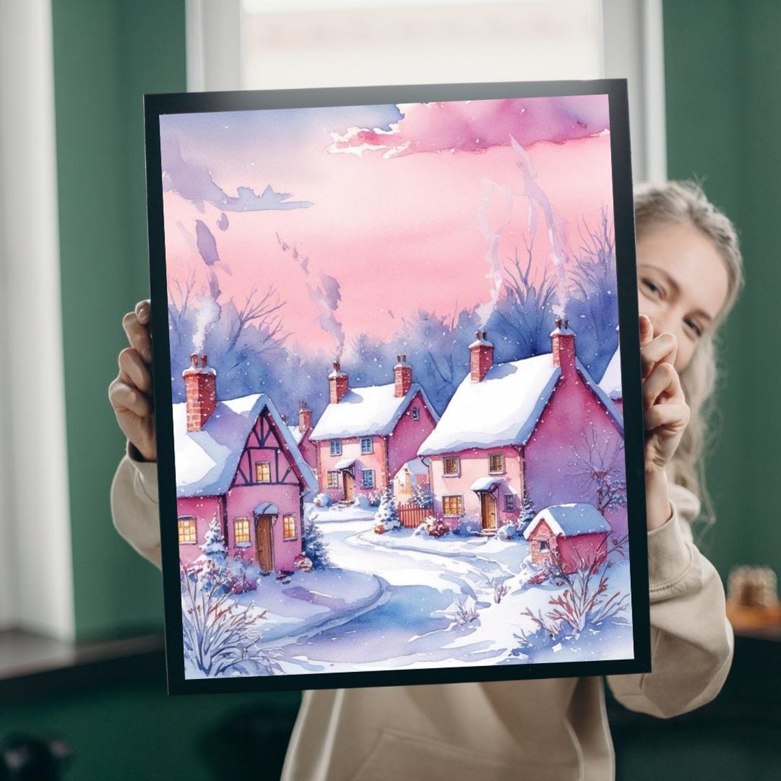 Monet Inspired Winter Village Jigsaw Puzzle