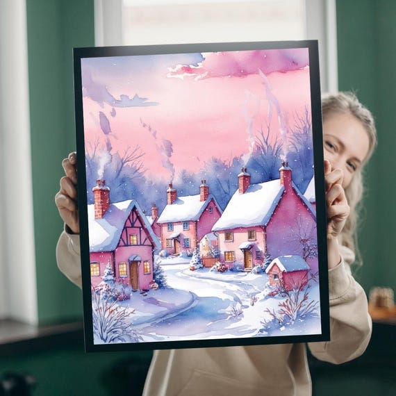 Monet Inspired Winter Village Jigsaw Puzzle
