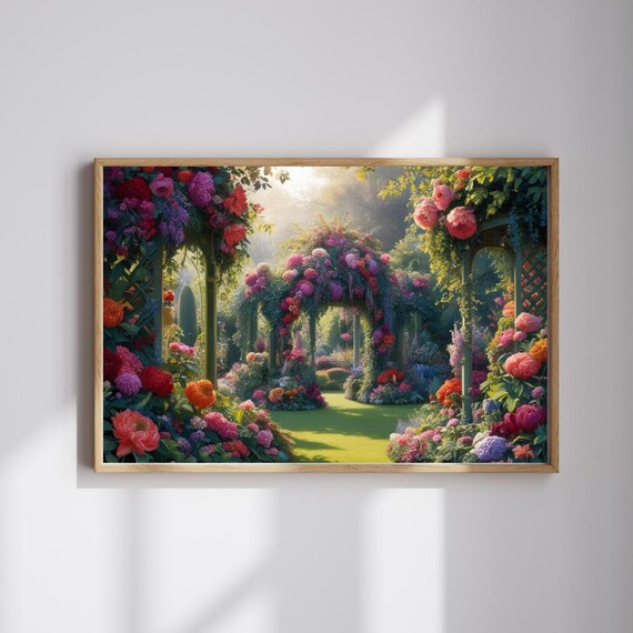 Romantic Flower Archway Garden Pink Blossom Trellis Wall Art