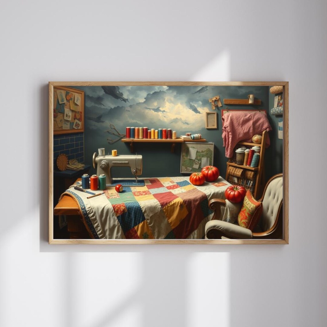 Cozy Sewing Room Vintage Machine Quilt Craft Room Scene Poster