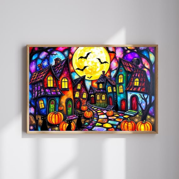 Spooky Night Village Puzzle Halloween Black Cat Jigsaw