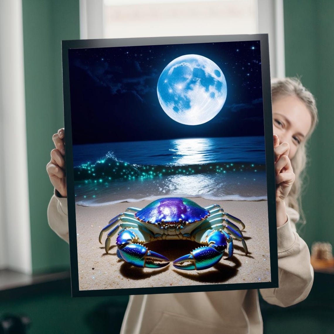 Ocean Crab Jigsaw Puzzle Moonlight Beach Scene Cancer Zodiac