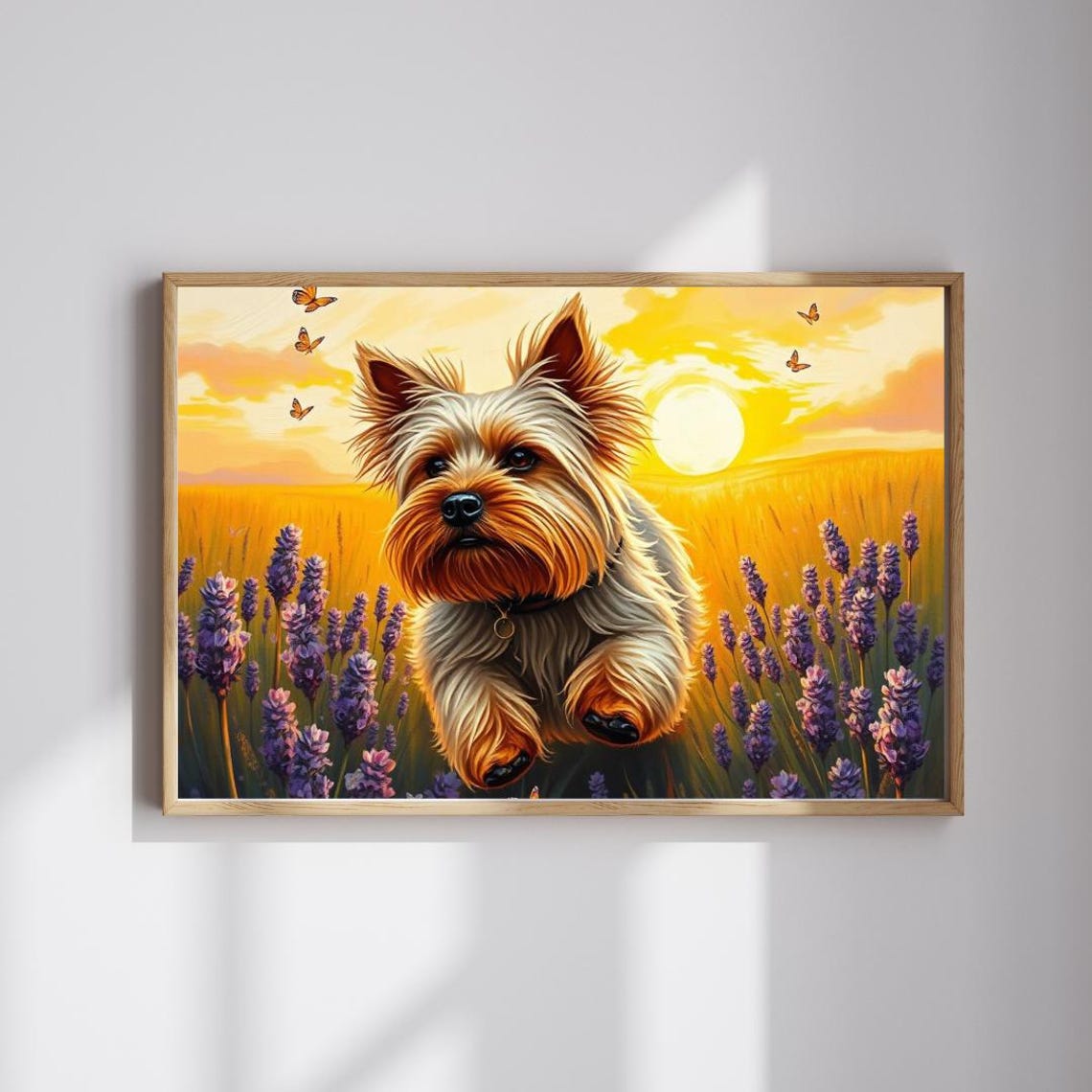 Yorkshire Terrier Sunset Lavender Field Golden Hour Dog Poster