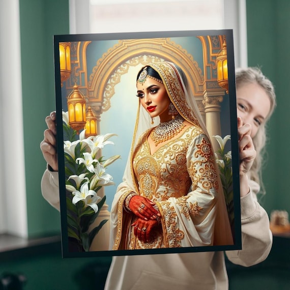 Gold Embroidered Bridal Kaftan Portrait Ornate Wedding Art Poster