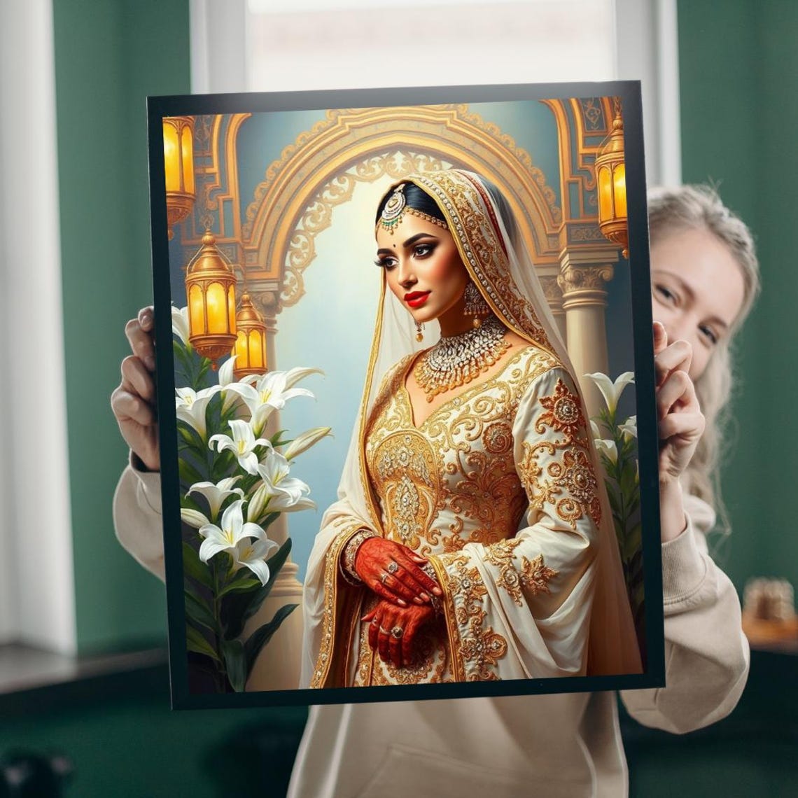 Gold Embroidered Bridal Kaftan Portrait Ornate Wedding Art Poster