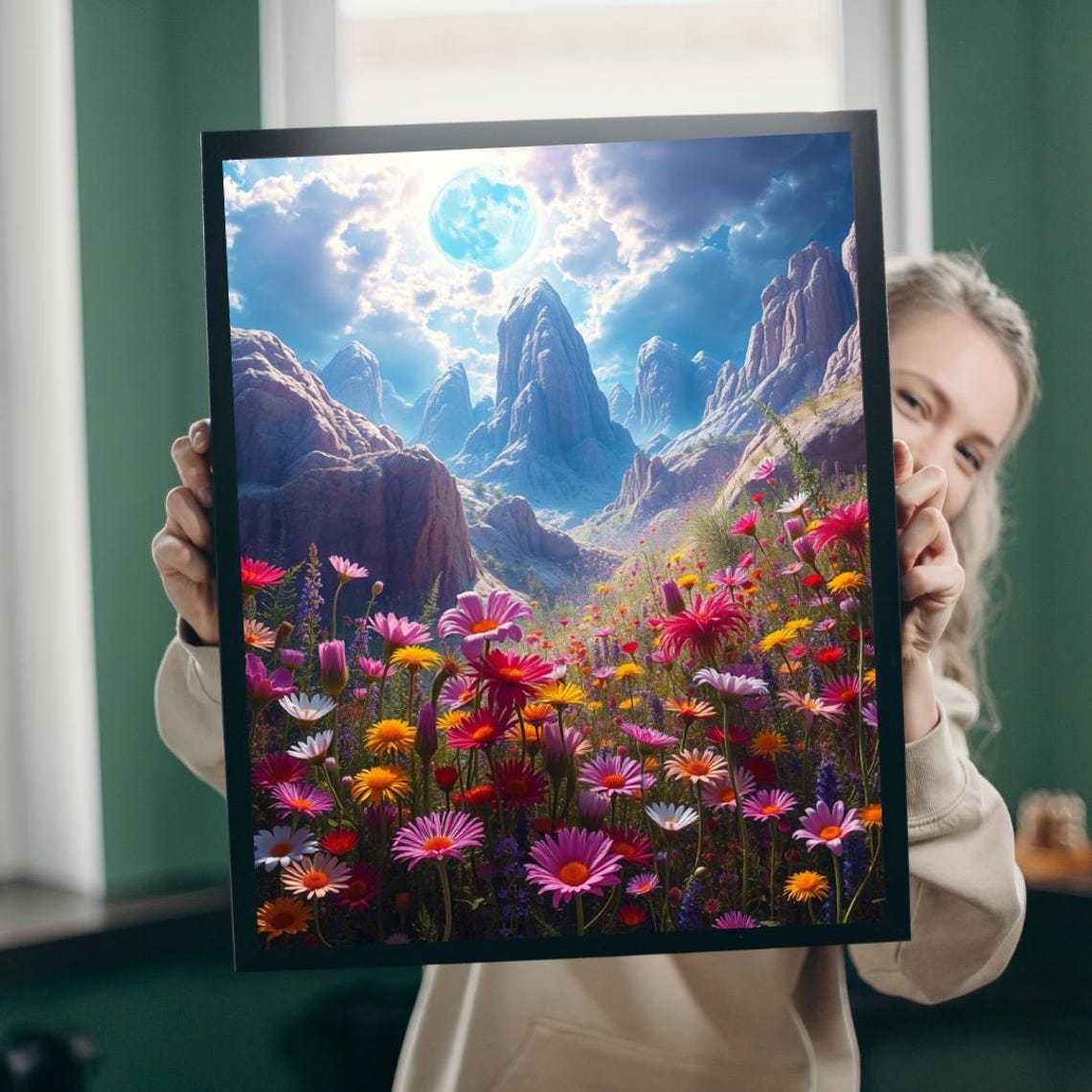 Wildflower Mountain Valley Moon Colorful Botanical Art Print