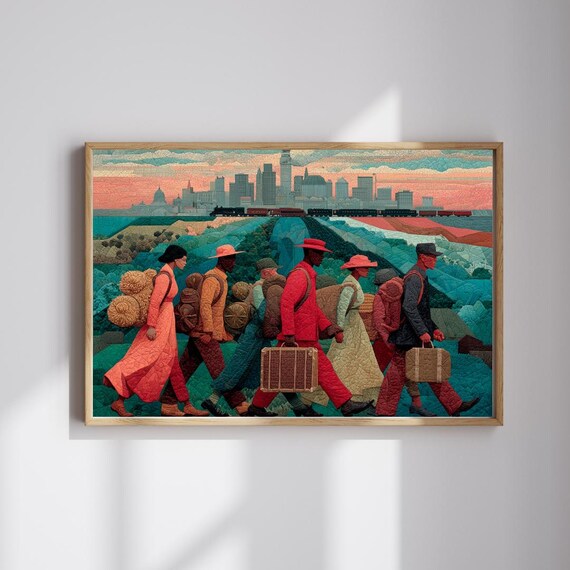 African American Migration Journey Train Mosaic Style Art Poster