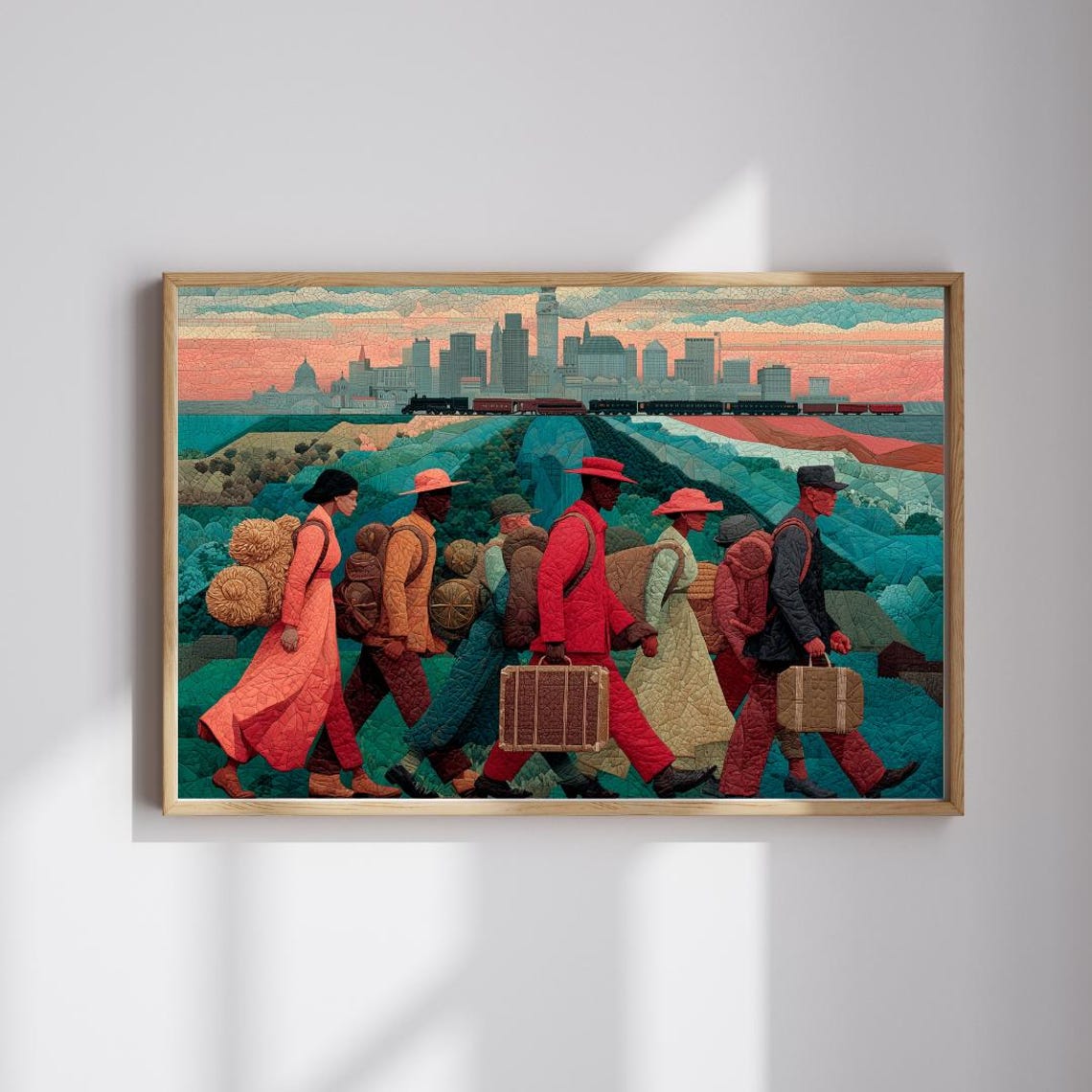 African American Migration Journey Train Mosaic Style Art Poster