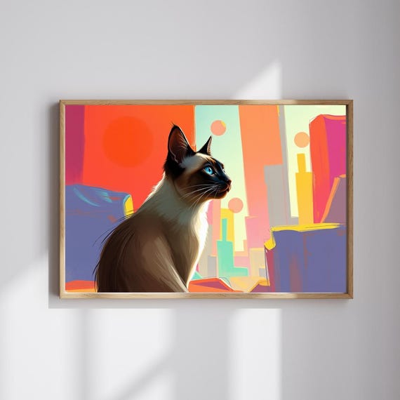 Siamese Cat Profile Abstract Sunset Geometric Art Deco Poster