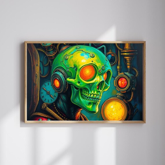 Steampunk Skull Jigsaw Puzzle Neon Machina Brain Teaser