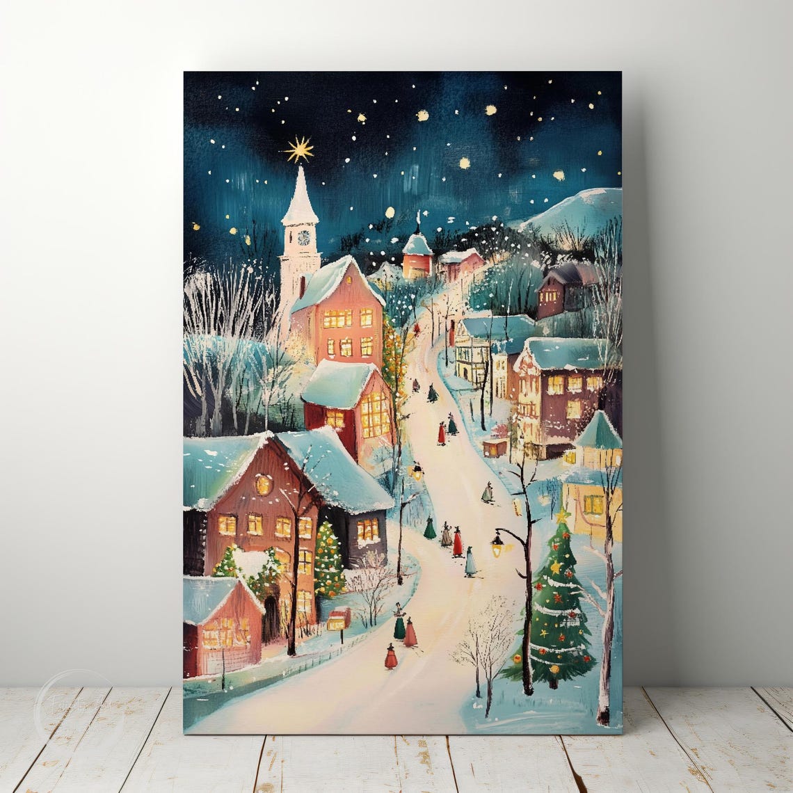 Christmas Evening Wall Art Cute Village Christmas Decor Hello December Print Winter Holiday Decor - Image 5