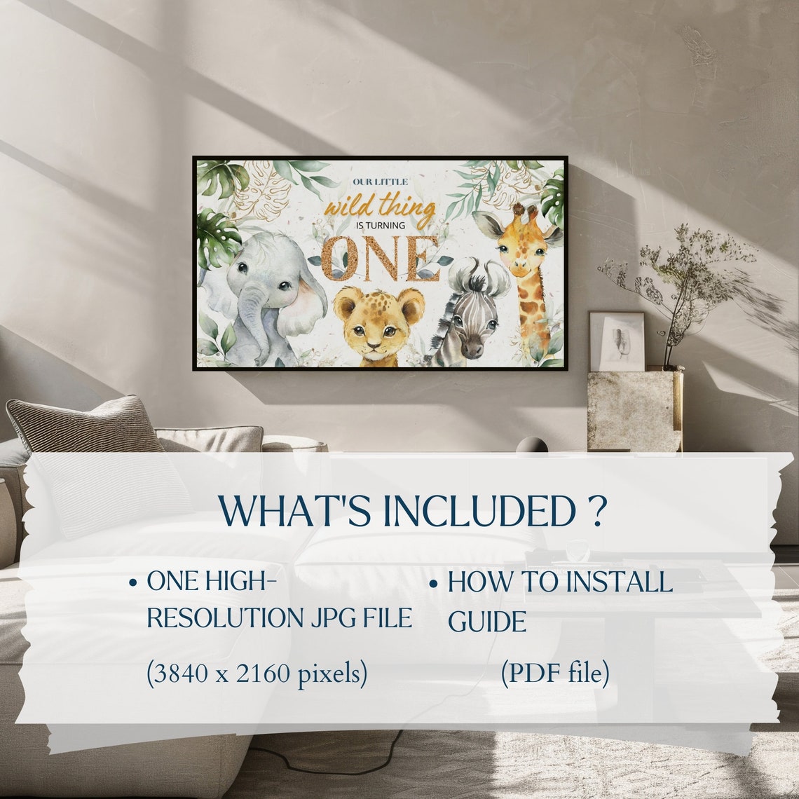 Wild One First Birthday Safari Animals Watercolor TV Art Poster - Image 2