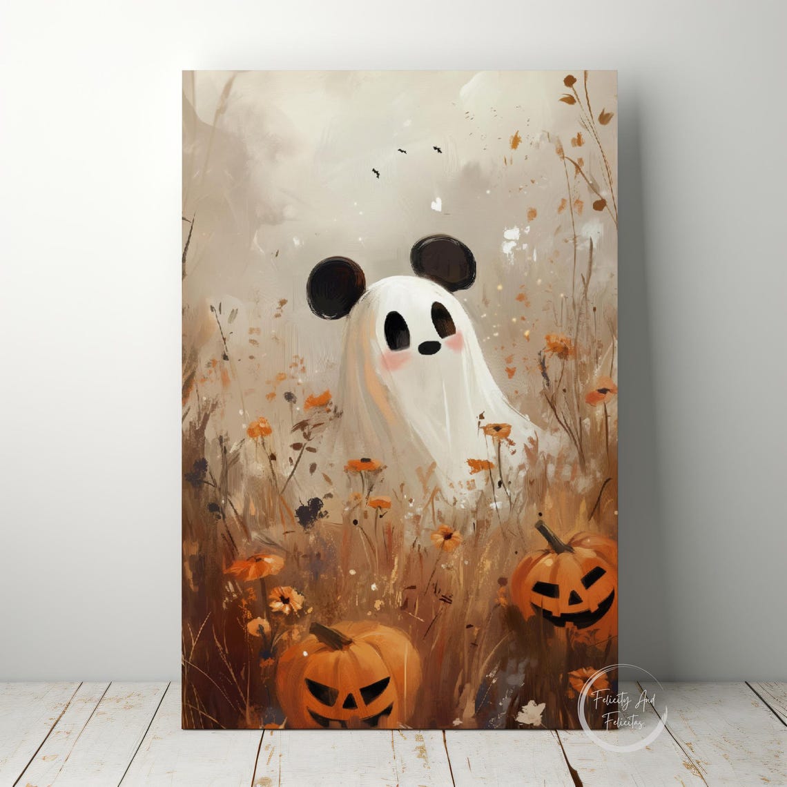 Halloween Mouse Ghost Wall Art Cute Ghost Mouse Spooky Season Painting Trendy Halloween Art - Image 5
