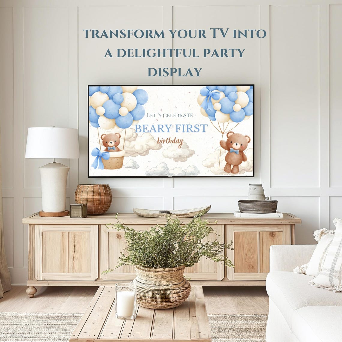 Beary First Birthday Teddy Bears Balloons Party Banner Poster - Image 3