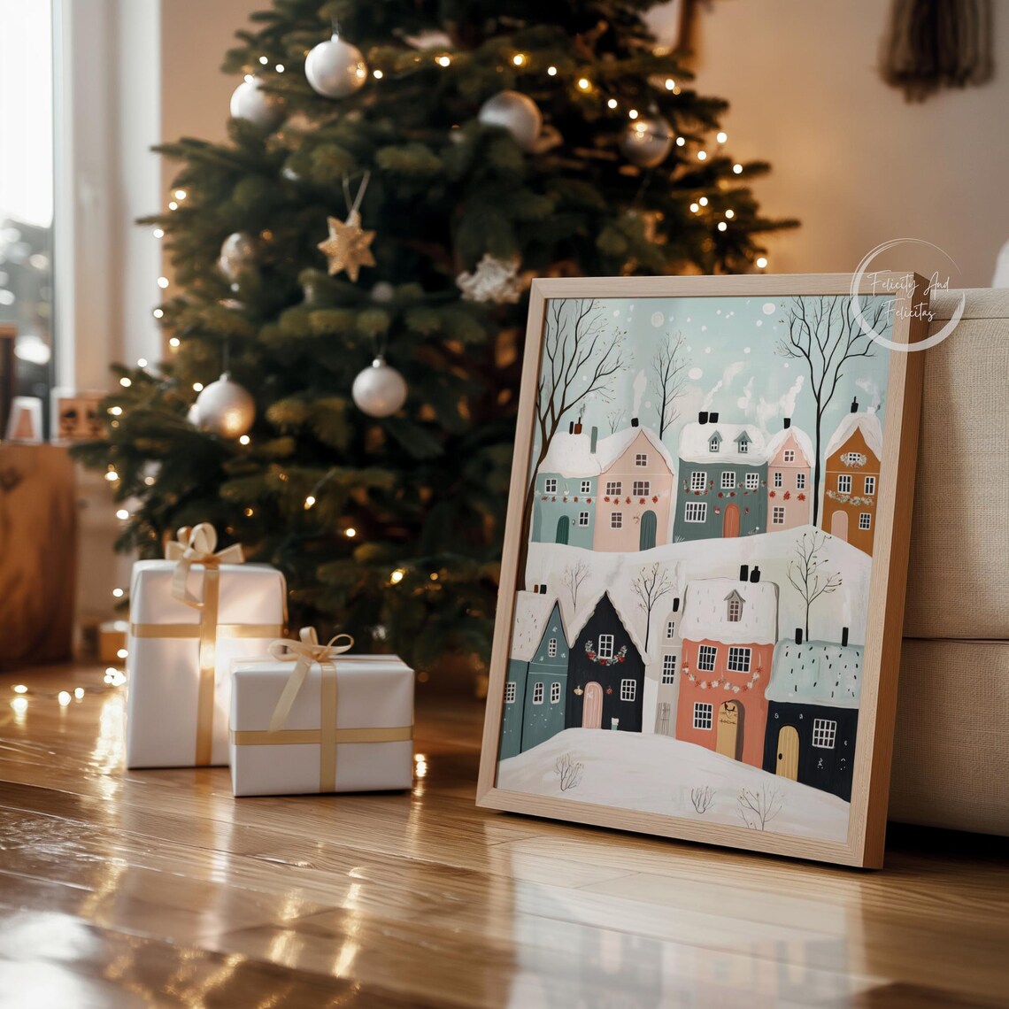 Cozy Pastel Winter Village Colorful Houses Falling Snow Poster - Image 4