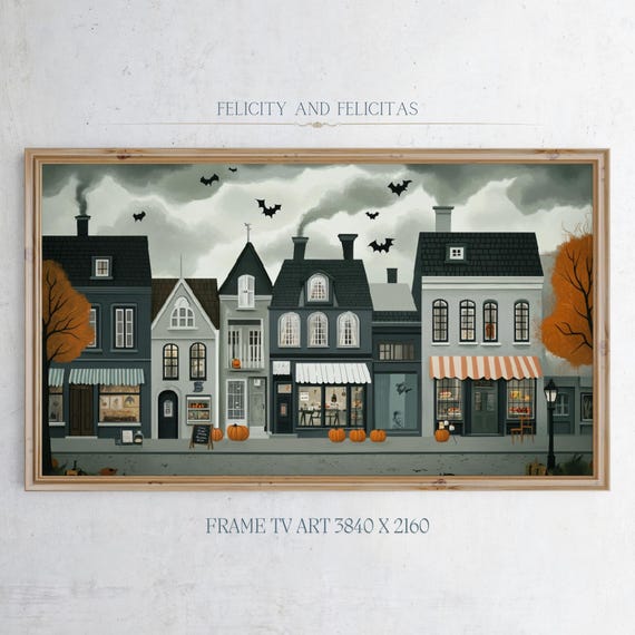 Frame Tv Art Moody Halloween Tv Art Dark Cottagecore Decor Spooky Village Halloween Neutral Halloween Tv Art