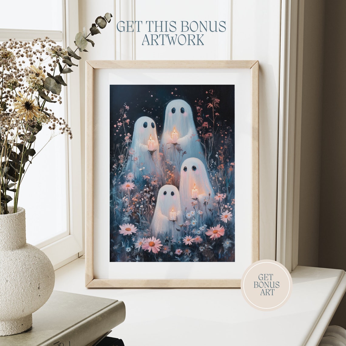 Dark Halloween Mouse Ghost Wall Art Cute Ghost Mouse Spooky Season Painting Trendy Halloween Art - Image 4