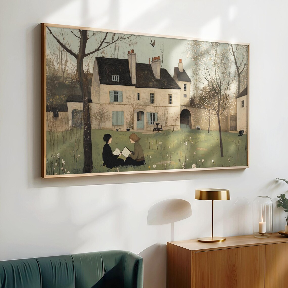 Children Reading Lawn Stone Country House Spring Tender Wall Art - Image 6