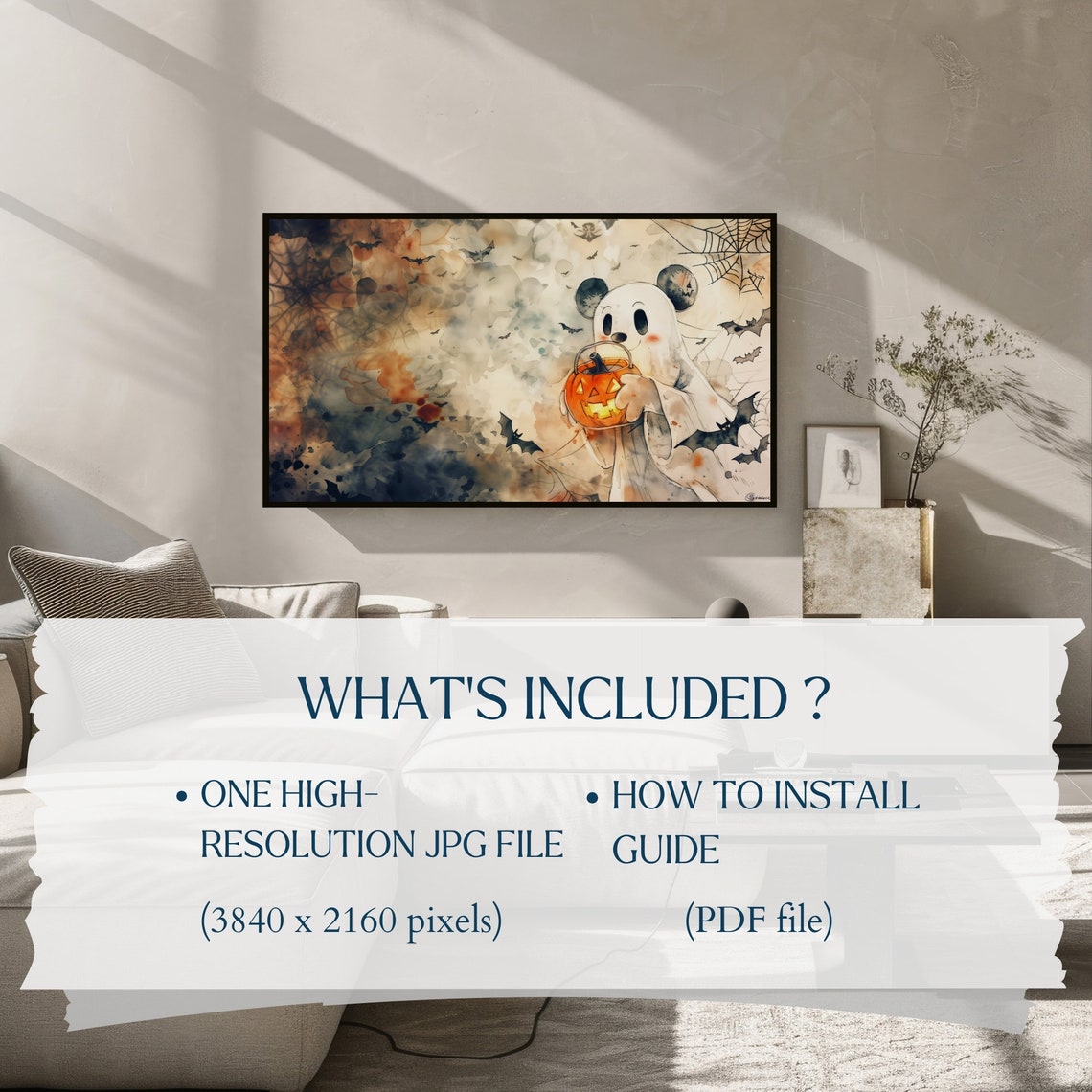 Halloween Mouse Ghost Frame Tv Art Cute Ghost Mouse Frame Tv Art Spooky Season Screensaver - Image 2