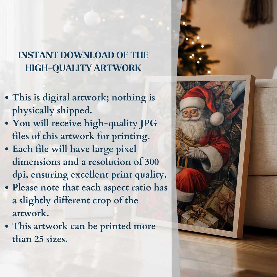Antique Santa Claus With Christmas Gifts Vintage Holiday Wall Art - Image 3