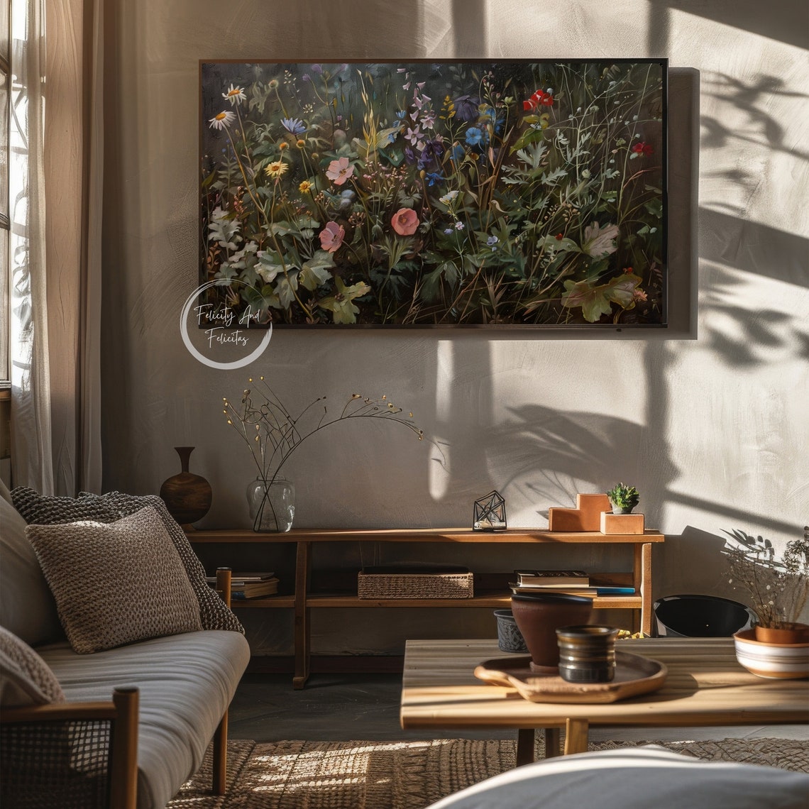 Wildflower Meadow On Dark Moody Vintage Botanical Painting Poster - Image 4