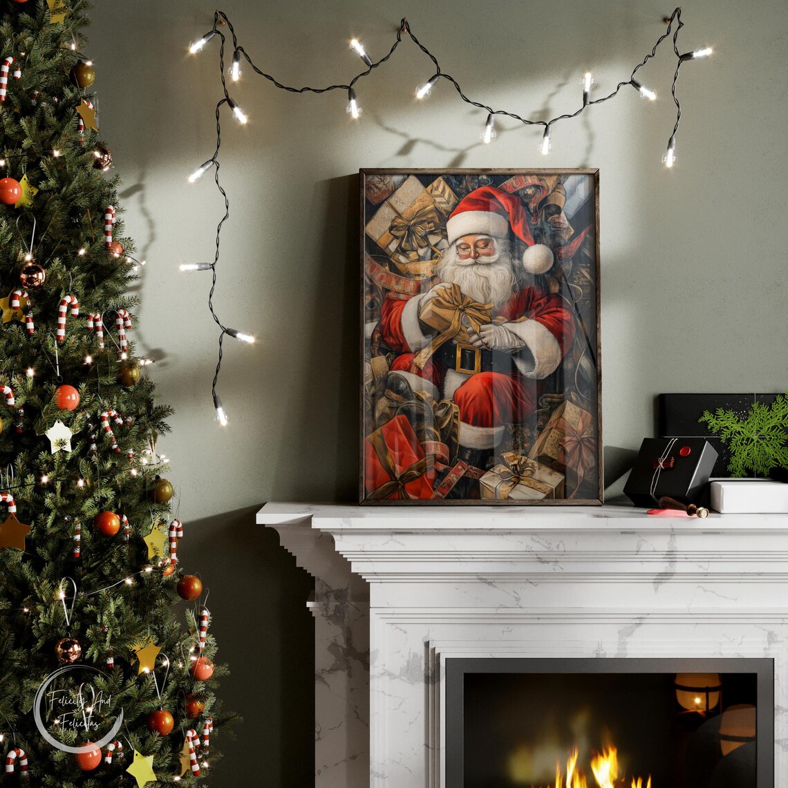 Antique Santa Claus With Christmas Gifts Vintage Holiday Wall Art - Image 6