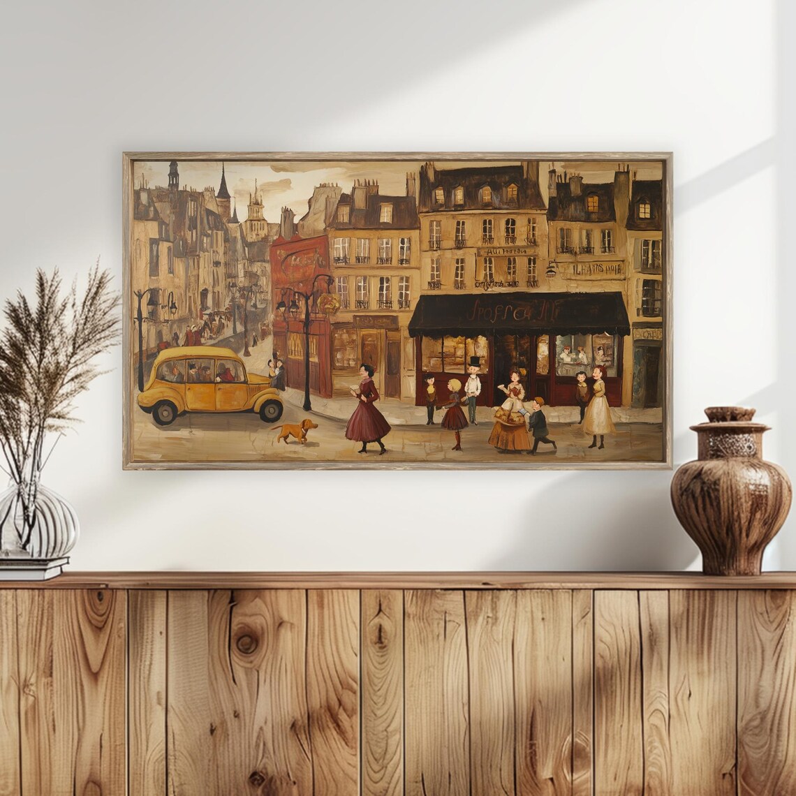 Retro European Town Street Vintage Yellow Car Daily Life Poster - Image 6