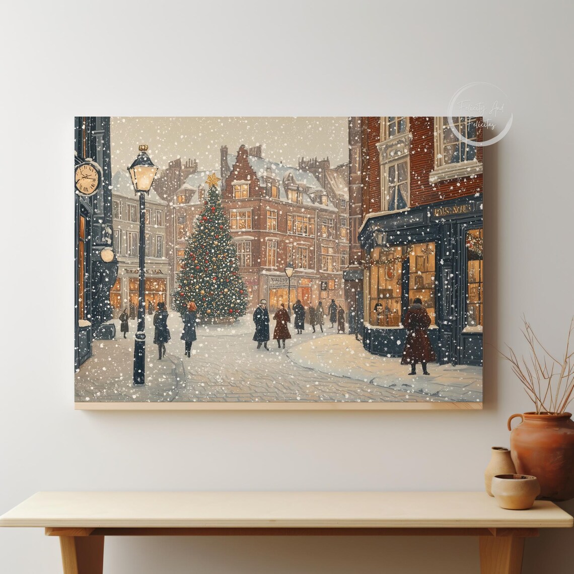 Vintage Winter Street Christmas Tree Square Shoppers Snow Poster - Image 6