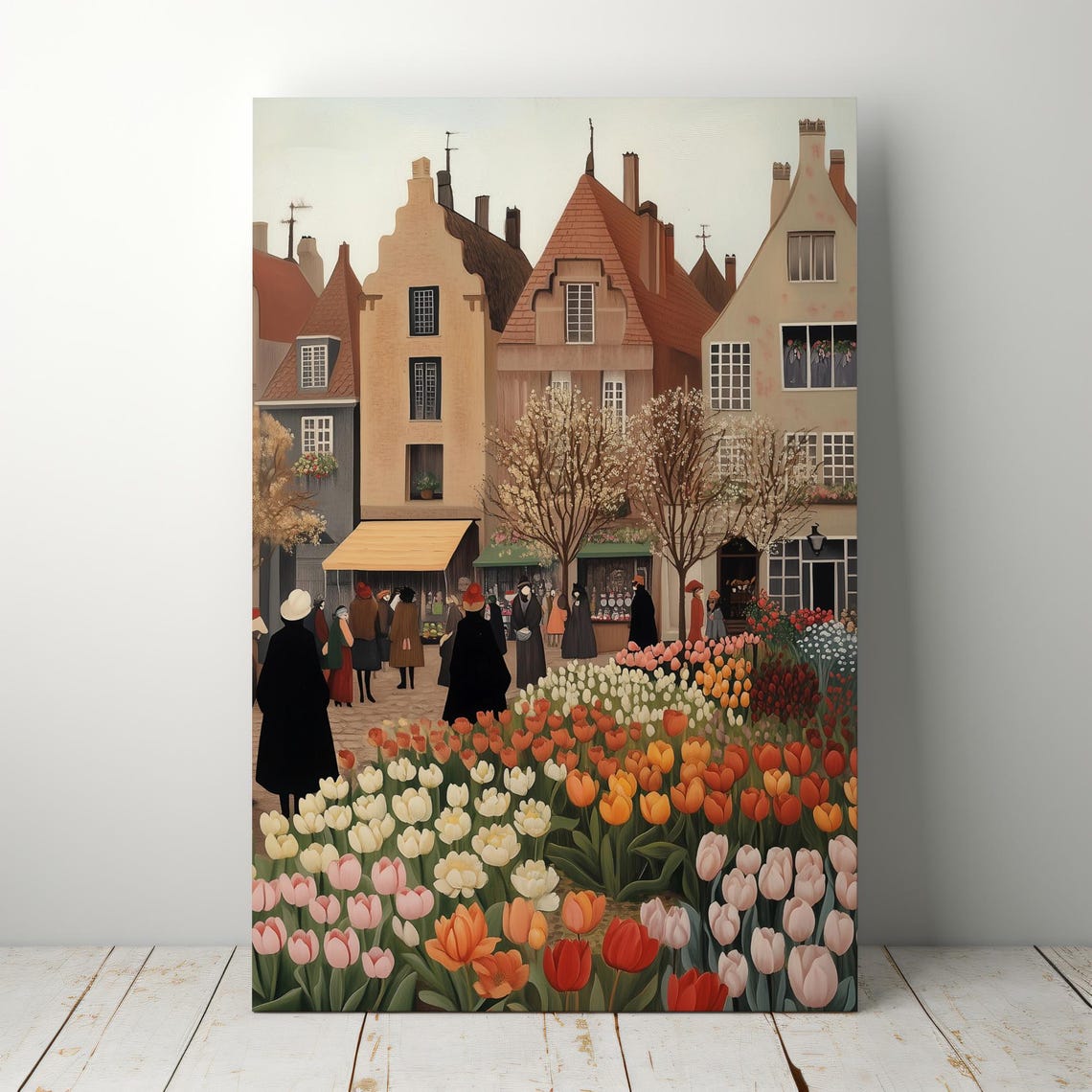 Tulip Flower Market Village Street Folk Art Springtime Poster - Image 6