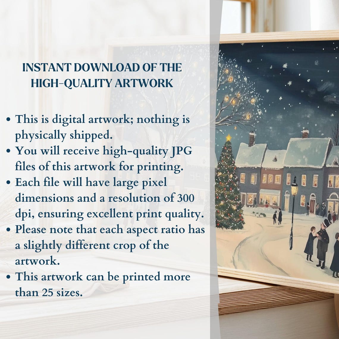 Christmas Eve Village Night Tree Carolers Lamppost Snow Poster - Image 2