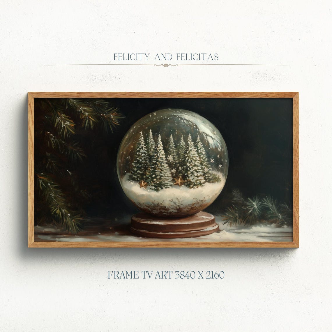 Christmas Snow Globe Pine Trees Winter Still Life Moody Wall Art