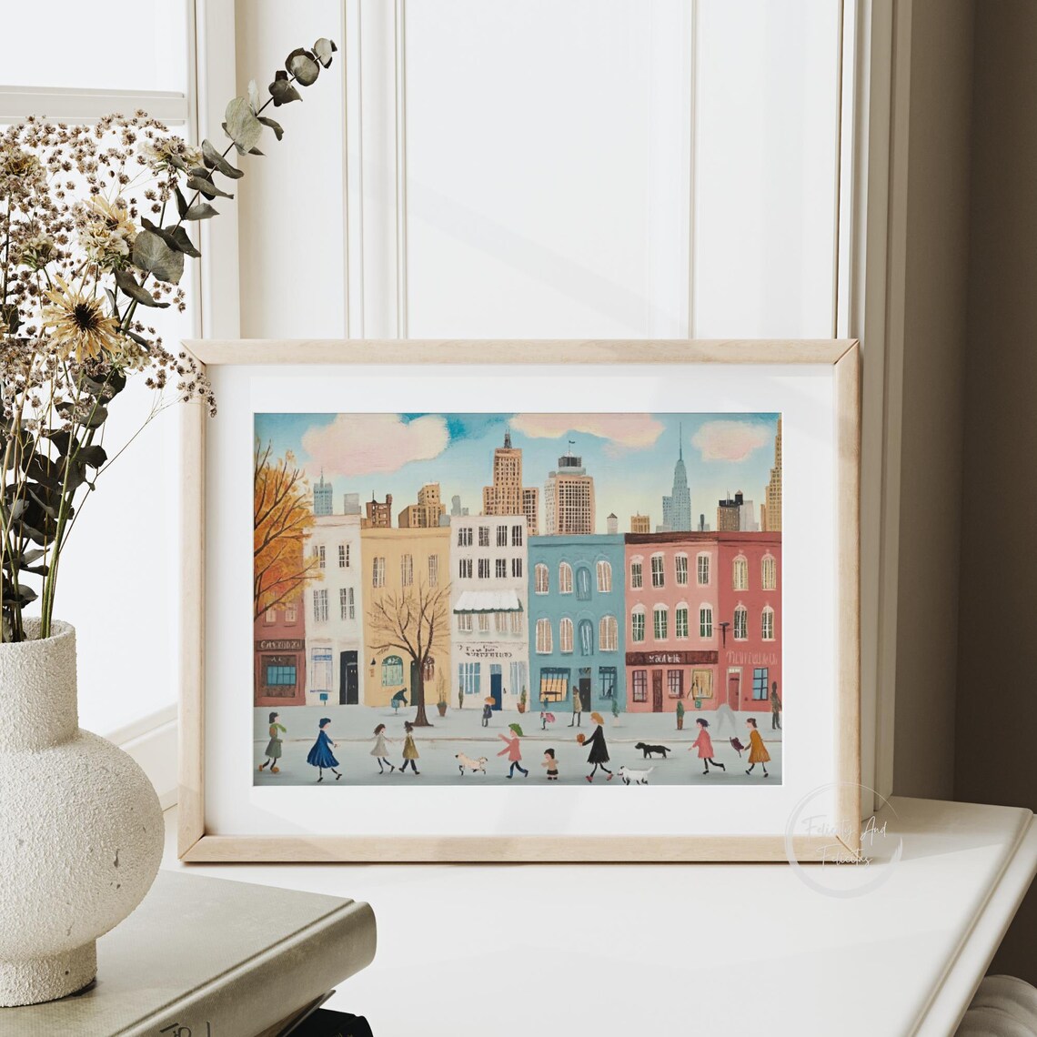 Cozy Autumn City Street Fall Skyline Buildings Printable Art Poster - Image 6