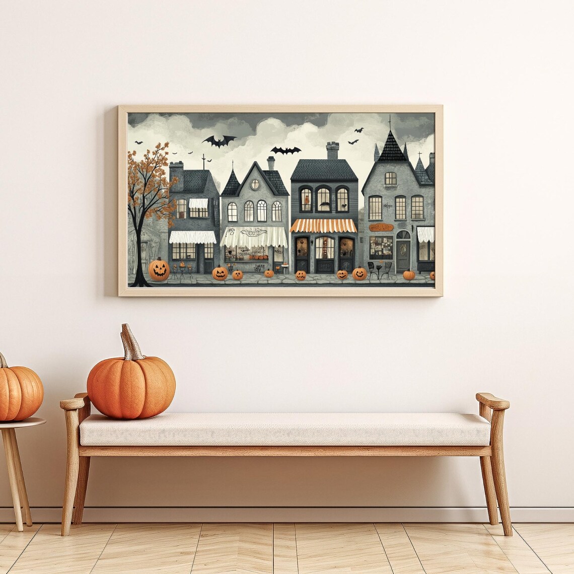 Spooky Halloween Gothic Street Jack O Lantern Bats Scene Poster - Image 5