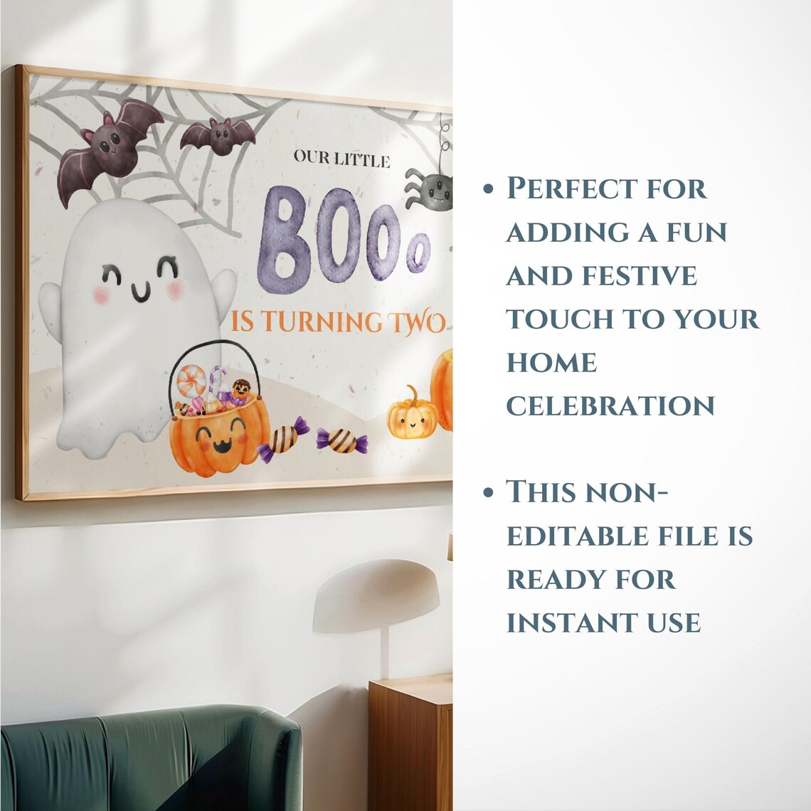 Our Little Boo Is Turning Two Halloween Birthday Party Sign Poster - Image 6