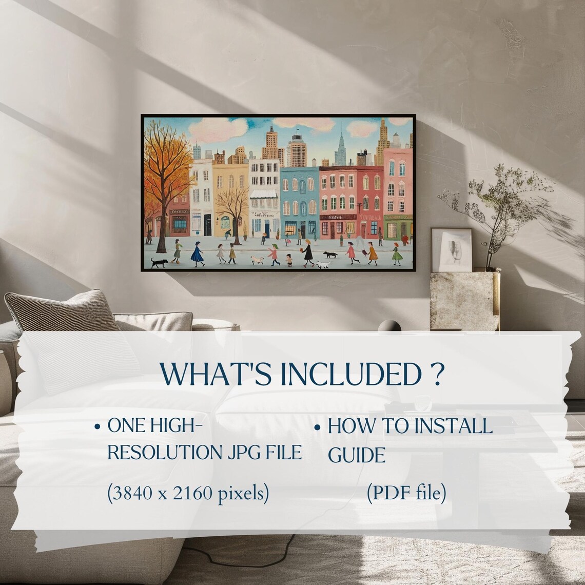 Cozy Autumn City Street Fall Buildings Skyline Frame TV Poster - Image 2