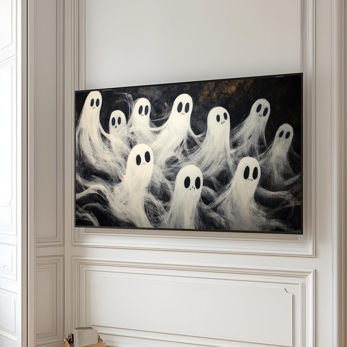 Spooky White Ghosts Swirling Dark Halloween Night TV Art Poster - Image 5