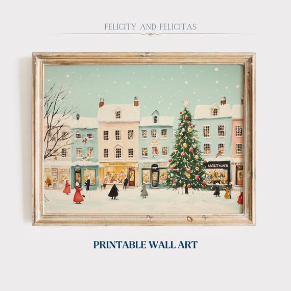 Snowy Christmas Village Wall Art Cute Christmas Art Christmas Decor Cozy Winter Decor Farmhouse Decor