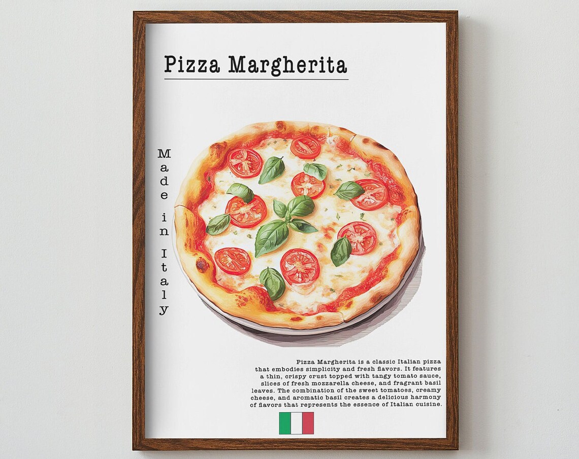 Classic Pizza Margherita Italian Tomato Basil Kitchen Wall Art