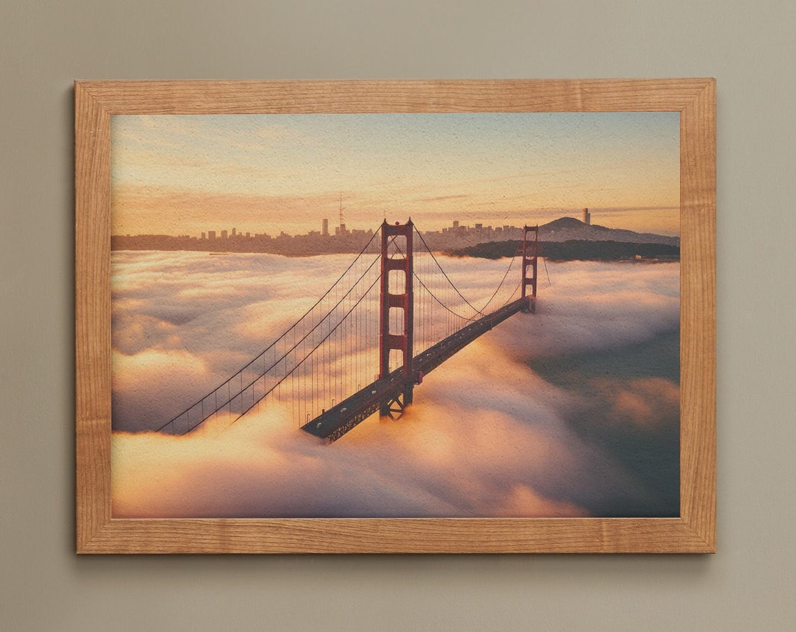 Golden Gate Bridge Above Clouds At Sunset San Francisco Photo Poster