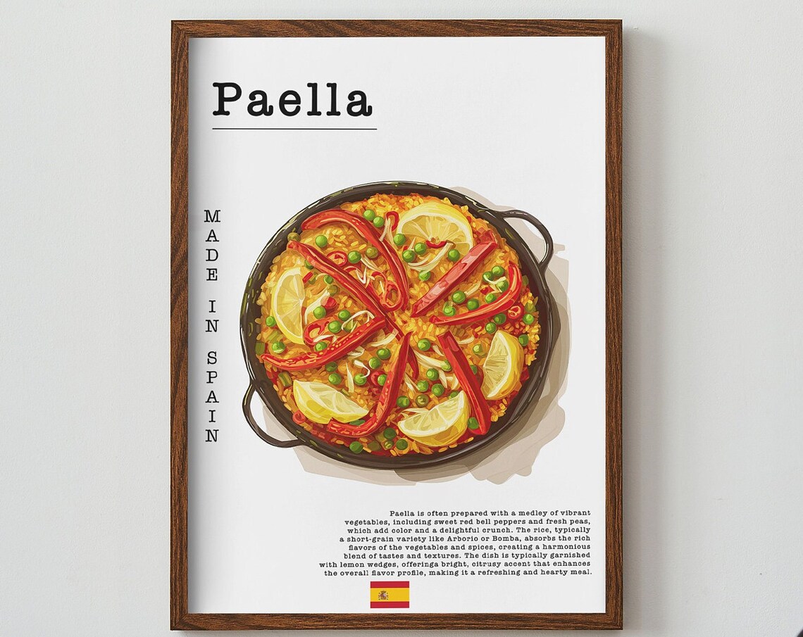 Vegan Paella Made In Spain Illustrated Recipe Kitchen Art Print