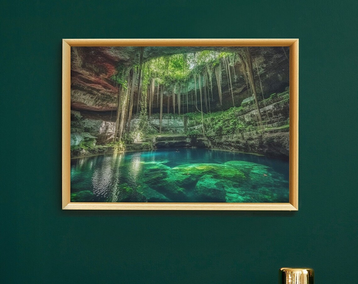 Mexican Cenote Turquoise Swimming Hole Jungle Cave Photo Art Print