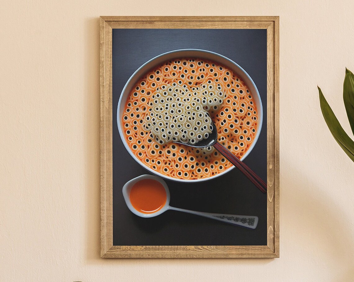 Overhead Bowl of Ramen Noodles Food Photography Kitchen Wall Poster