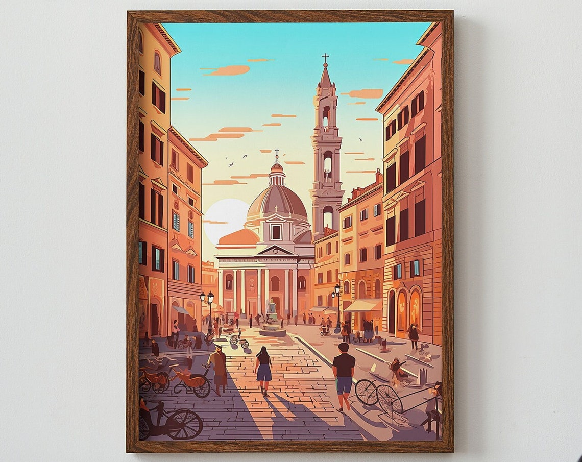 Piazza Navona Rome Italy Sunset Square Landmark Travel Poster