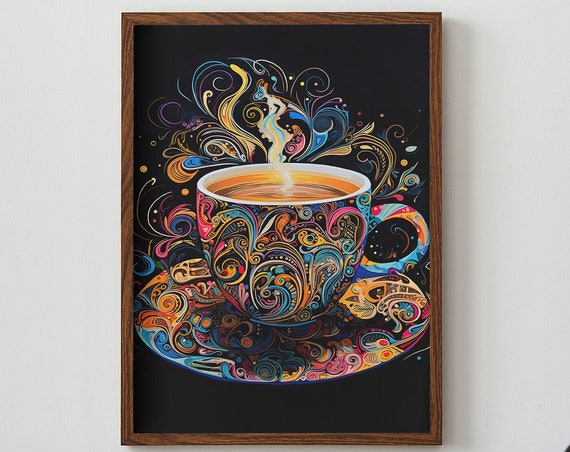 Colorful Coffee Cup Poster Brighten Up Your Kitchen With Eyecatching Wall Art Print For Instant Decor Wall Art